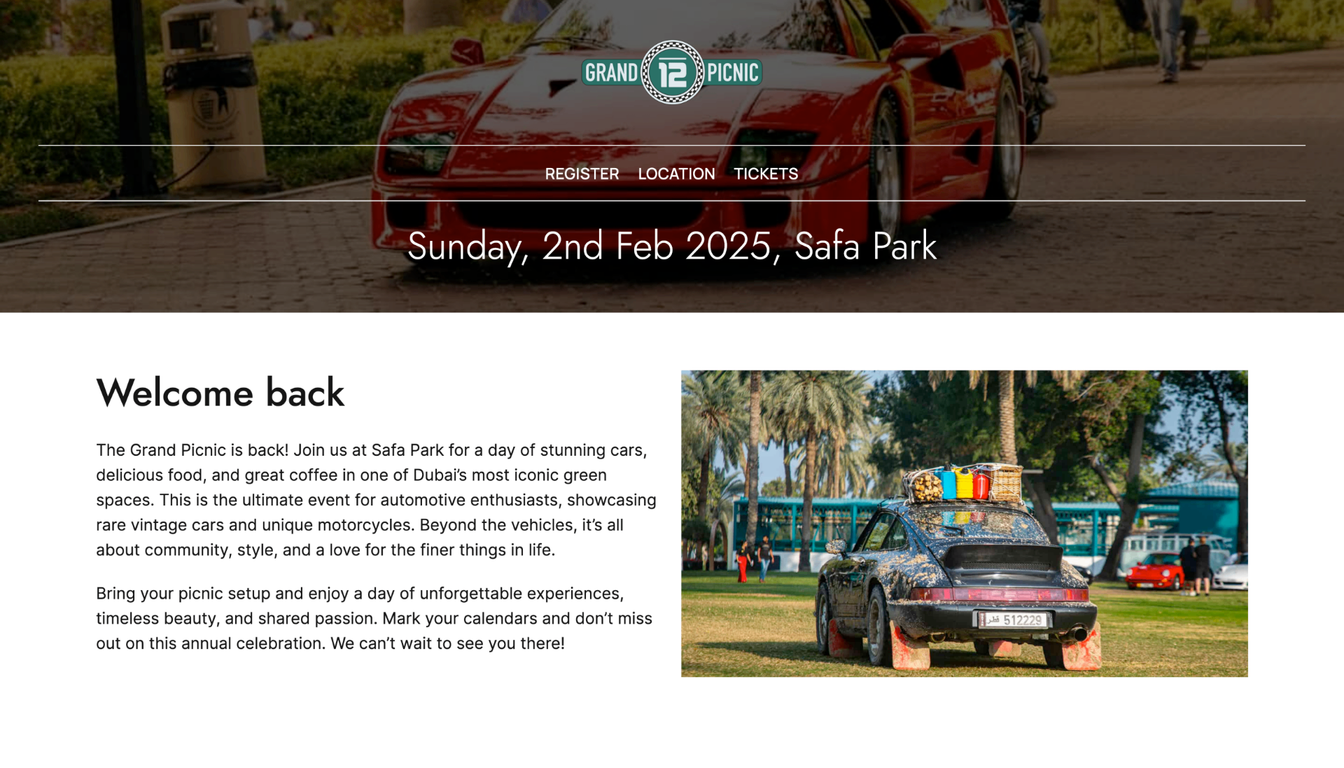 The Grand Picnic – Custom exhibitor registration and approval platform for Dubai's premier automotive gathering