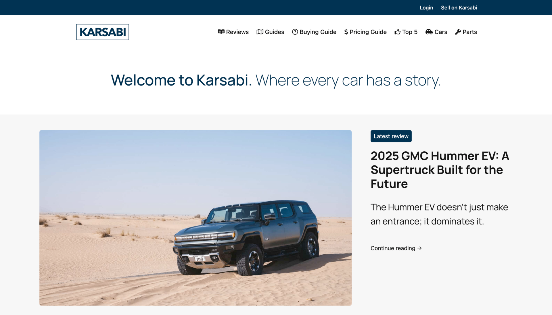 Karsabi – Automotive community platform with curated car reviews, marketplace, and parts inventory