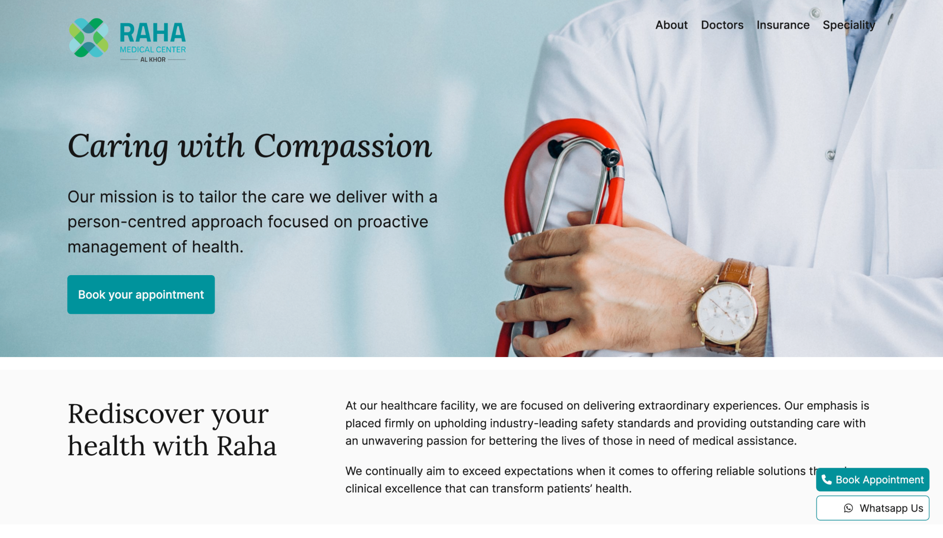 Raha Medical Center – Brand identity, website design, and SEO strategy for a multi-specialty healthcare facility in Qatar